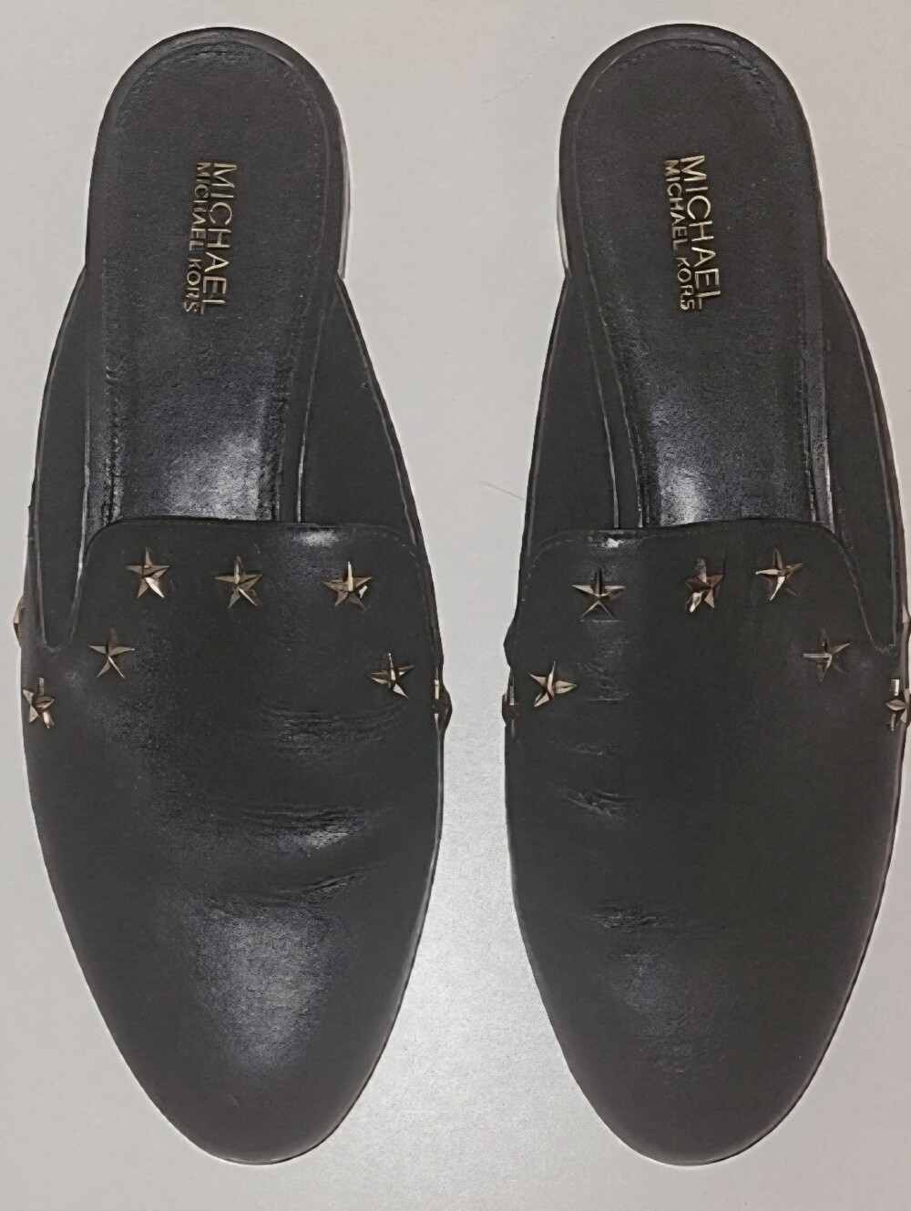 Michael Michael Kors "Natasha" Gold Star Studded Black Leather Mules